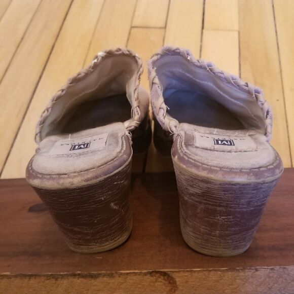 Vintage 90s y2k Maurices Tan Suede Leather Whipstitch Boho Western Clogs Mules - Picture 10 of 11